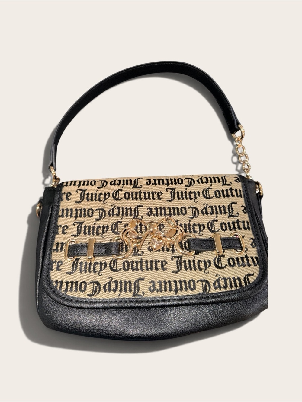 Juicy Couture Y2K Monogram Mini Shoulder Bag Black Gold McBling